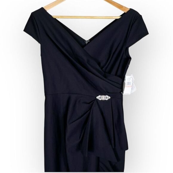 Alex Evenings V-Neck Ruched Rhinestone Ruffle Formal Gown Black Long Size 2 NEW - Picture 8 of 16